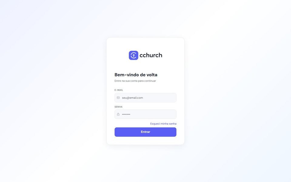 Tela de login do cchurch